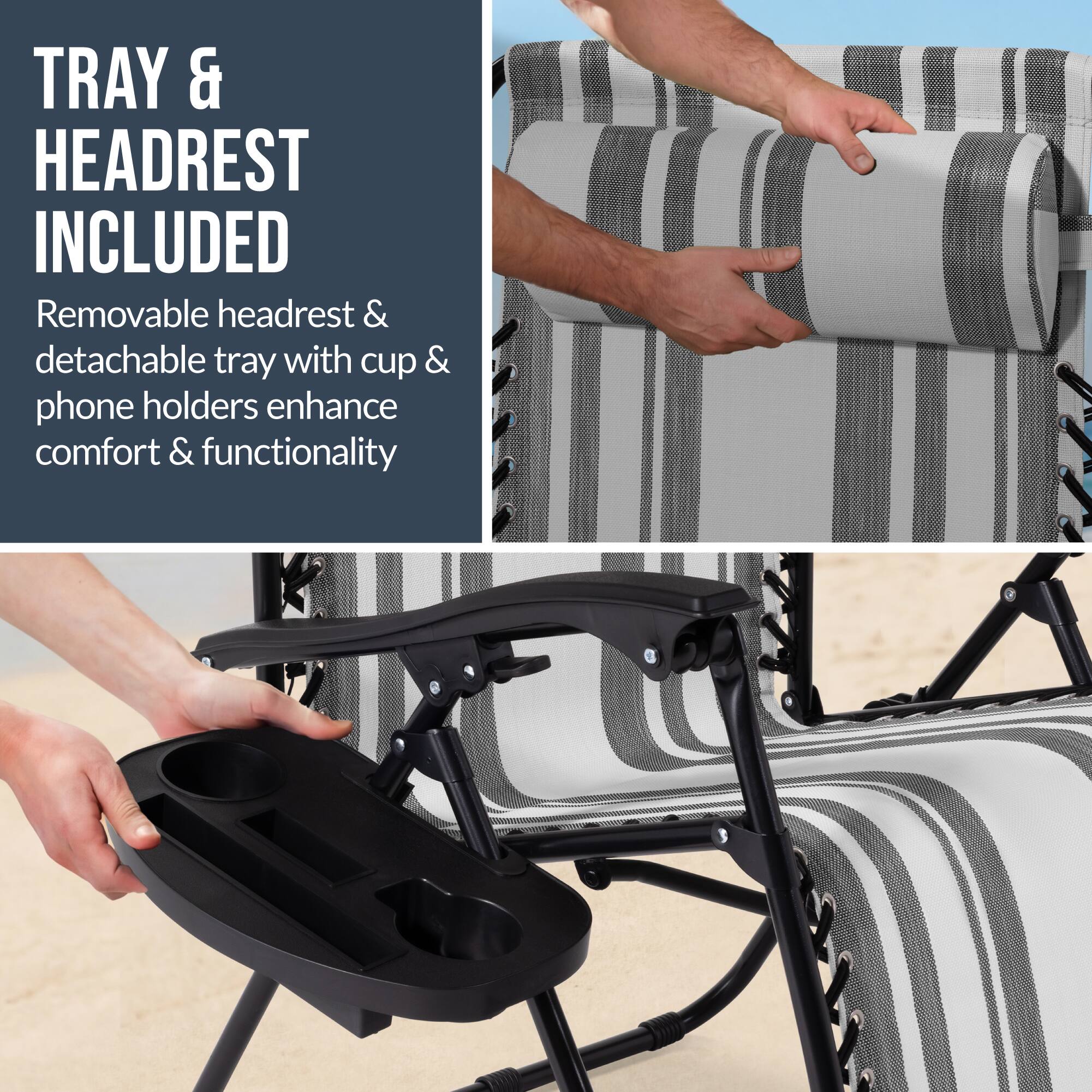 TRAY & HEADREST INCLUDED

Removable headrest & detachable tray with cup & phone holders enhance comfort & functionality