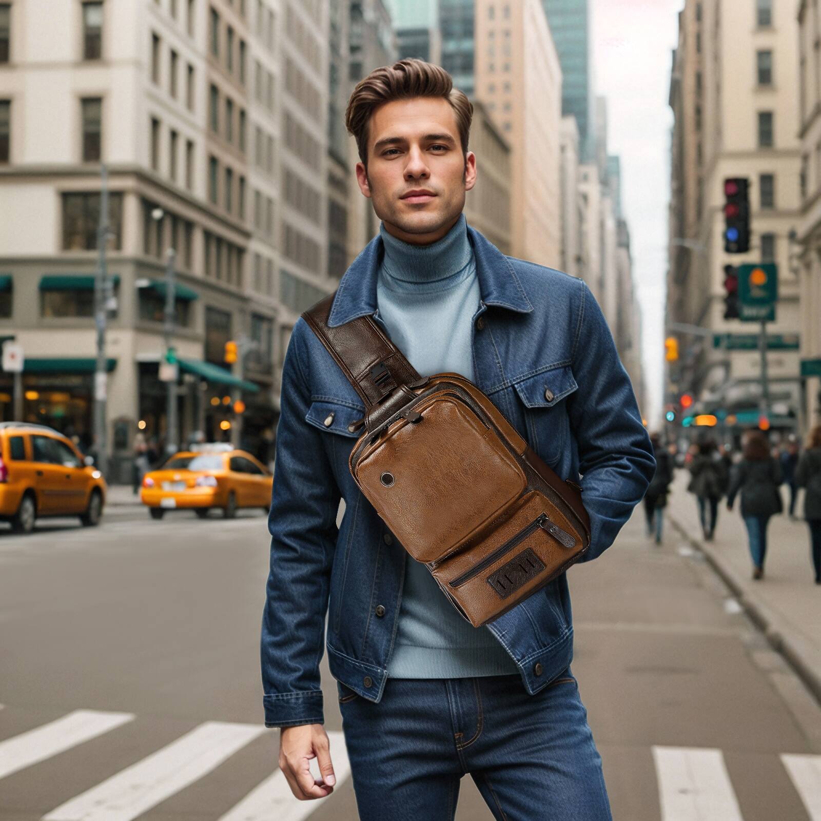 Alt View 6. Unique Bargains - Vintage PU Leather Sling Backpack for Men Women Crossbody Bag Compact Backpack for Travel Daily Use and Gift - Light Brown.