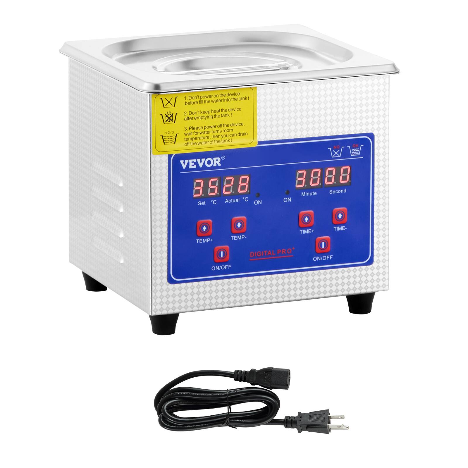 1. Don't power on the device before filling the water into the tank!
2. Don't keep the heat the device after emptying the tank!
3. Please power off the device, wait for water, then you can off the water of the tank!

Set °C Actual °C ON/OFF ON/OFF

Minute Second ON/OFF ON/OFF

TEMP- TEMP+ TIME- TIME+ DIGITAL PRO