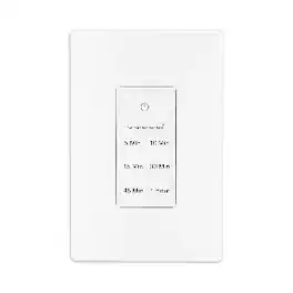 BN-LINK - Countdown Timer Switch for Bathroom Fans & Lights, 5-10-15-30-45-60min, Neutral Wire, Wall Plate, ETL - White