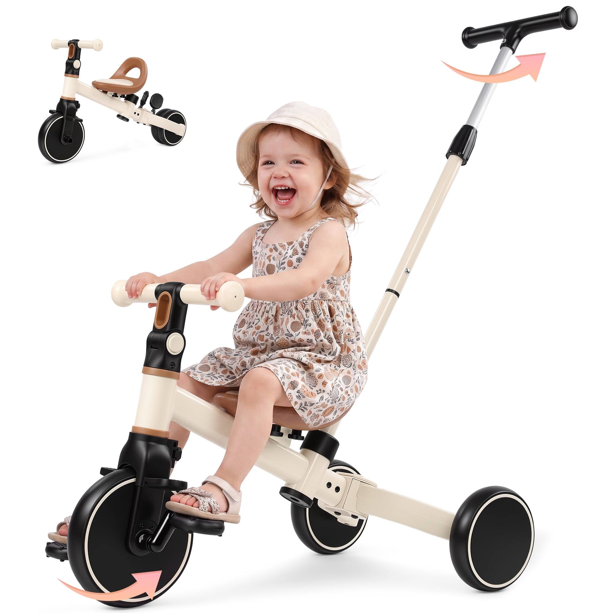 Front. Wisairt - 5-in-1 Toddler Tricycle for Ages 1-3, Kids Trike & Balance Bike with Parent Push Handle, Adjustable Seat & Handlebar - Coffee.