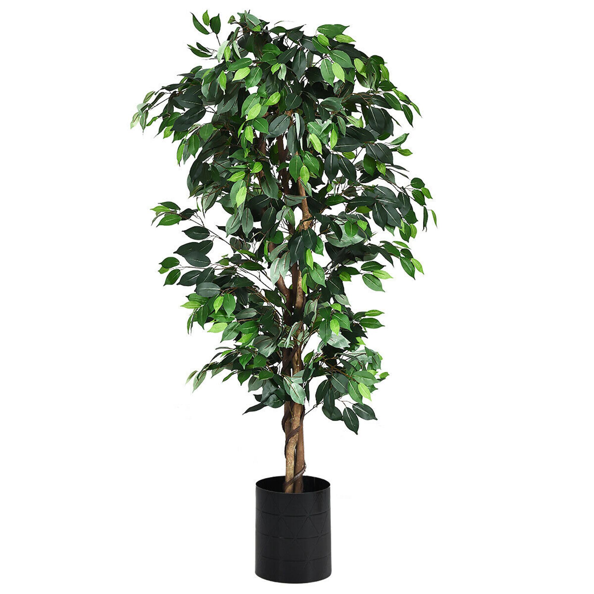 Front. Gymax - Gymax 6Ft Artificial Ficus Tree Fake Greenery Plant Home Office Decoration - Green.