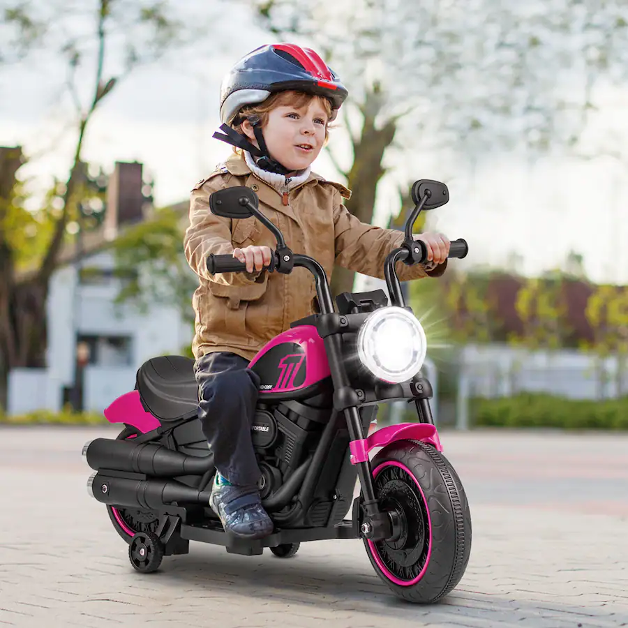 Costway 6V Kids Electric Motorcycle with Training Wheels LED Headlights ...