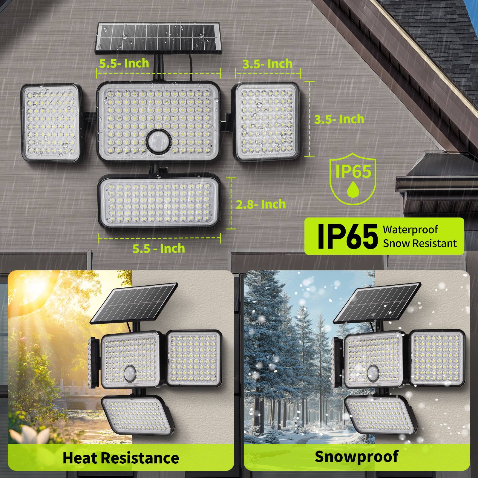 5.5-Inch  
3.5-Inch  
3.5-Inch  
2.8-Inch  
IP65  
Waterproof  
Snow Resistant  
Heat Resistance  
Snowproof