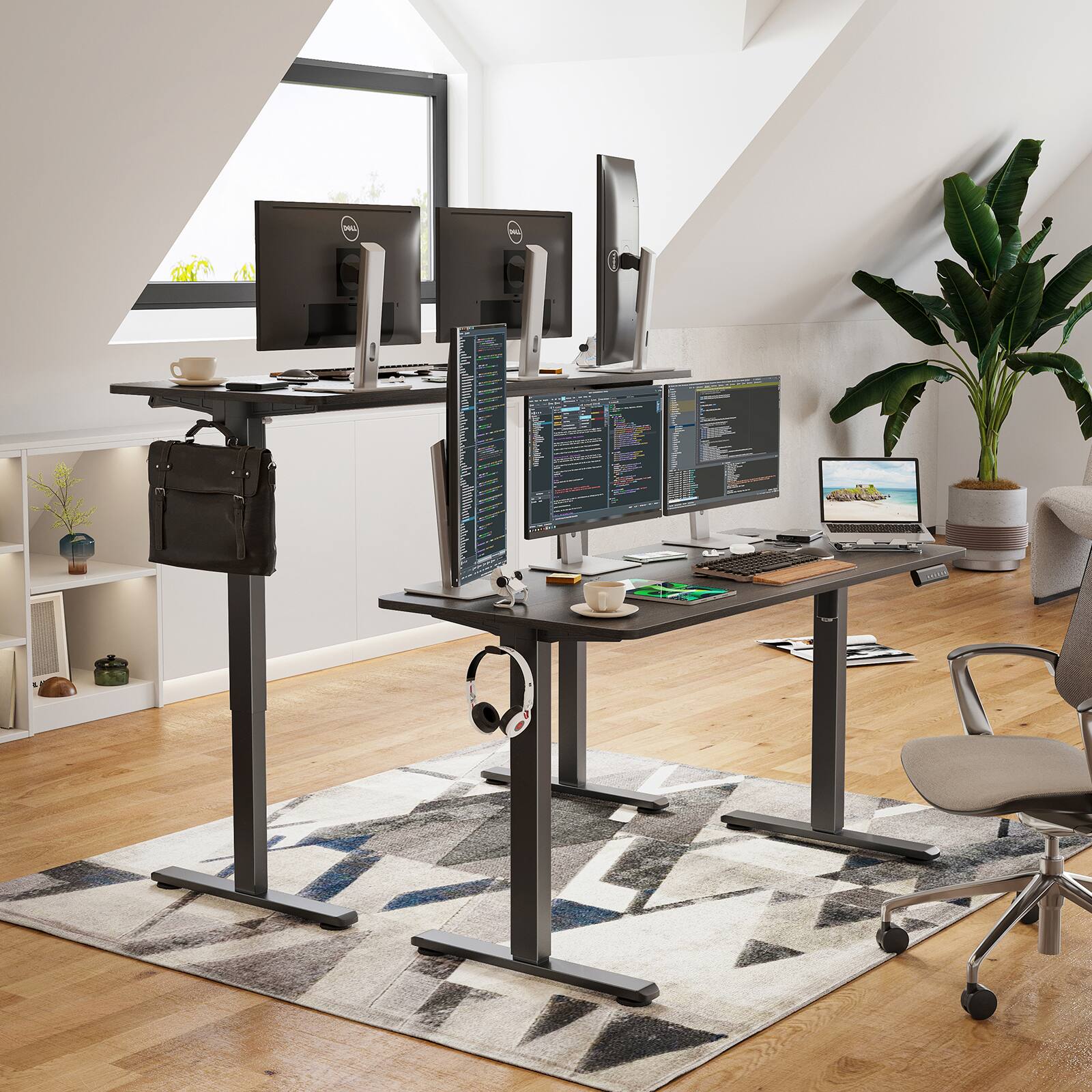 Alt View 4. Glintex - 56'' Ergonomic Sit & Stand Workstation with Memory Control Panel, Durable Steel Frame & Spacious Splice Board Top - Walnut.