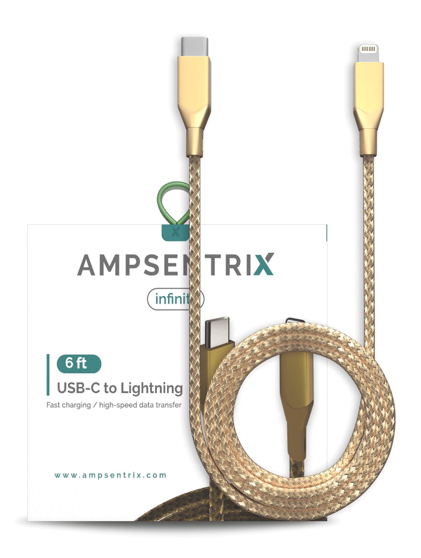 Ampsentrix - 6 ft Non-MFI USB Type C To Lightning Cable (Infinity) - Gold