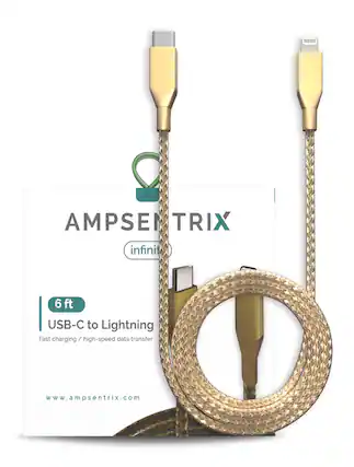 X AMPSENTRIX infinit 6 ft USB-C to Lightning Fast charging / high-speed / data transfer www.ampsenrix.com