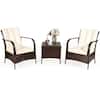 Front. Costway - 3 PCS Patio Wicker Rattan Furniture Set Coffee Table & 2 Rattan Chair W/Cushions - White.