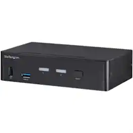 Startech - 2 Port DisplayPort KVM Switch - TAA Compliant - 4K 60Hz - 2 Port USB 3.0 Hub - Digital & Analog Audio - Black