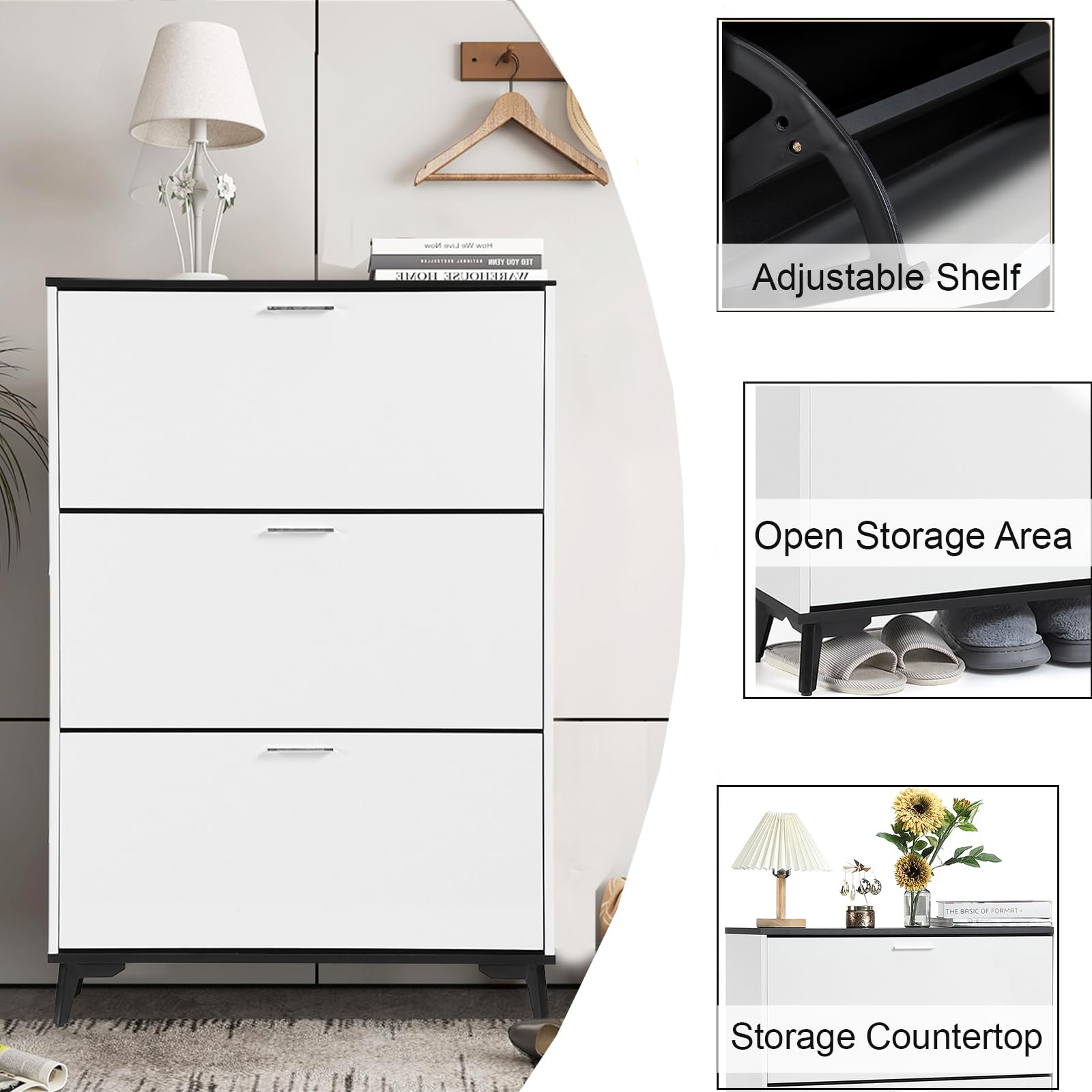 - Adjustable Shelf
- Open Storage Area
- Storage Countertop
