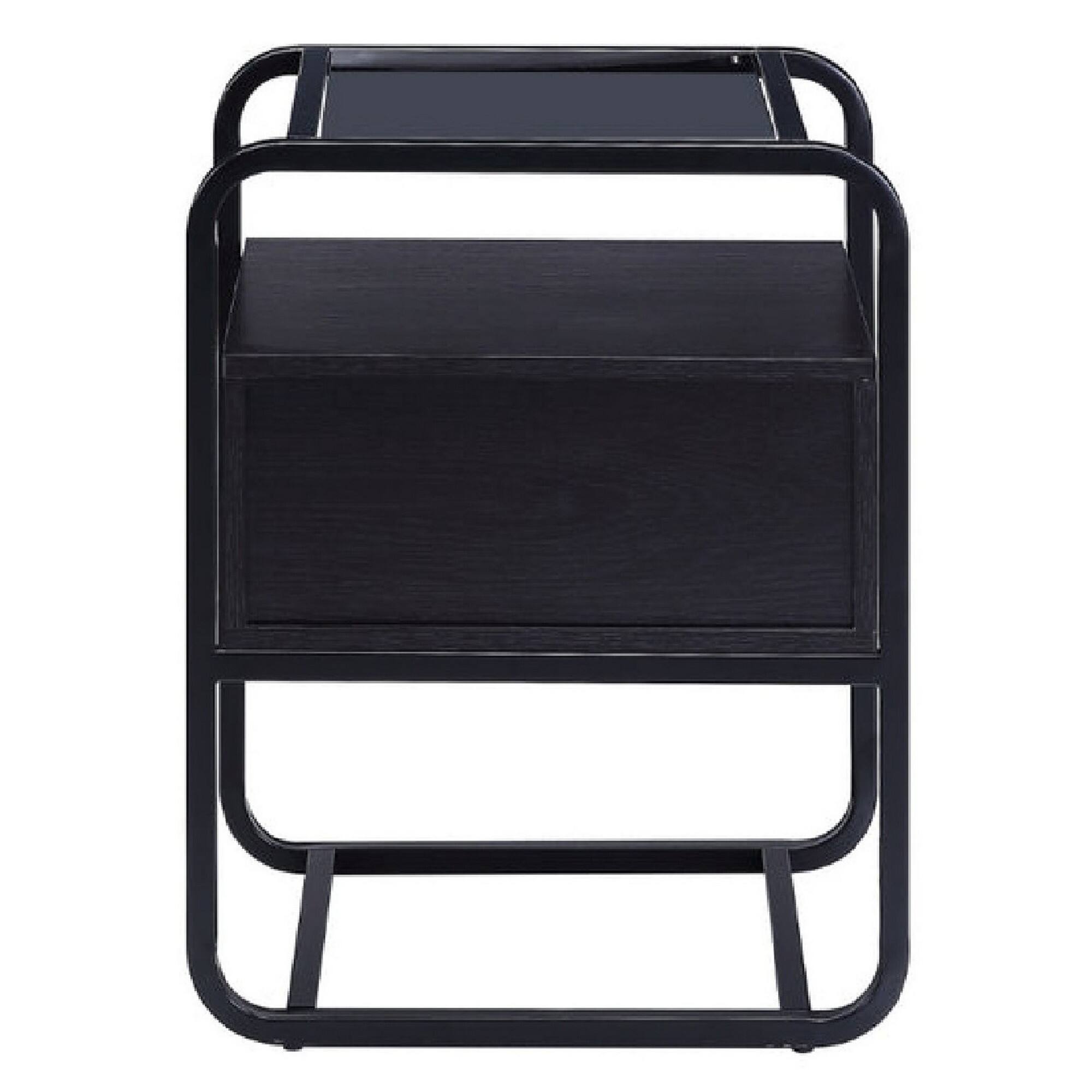 Alt View 2. Manhattan Lane - 24 Inch Wood Accent Table, Tempered Glass Table Top, Pull Out Drawer - Black.