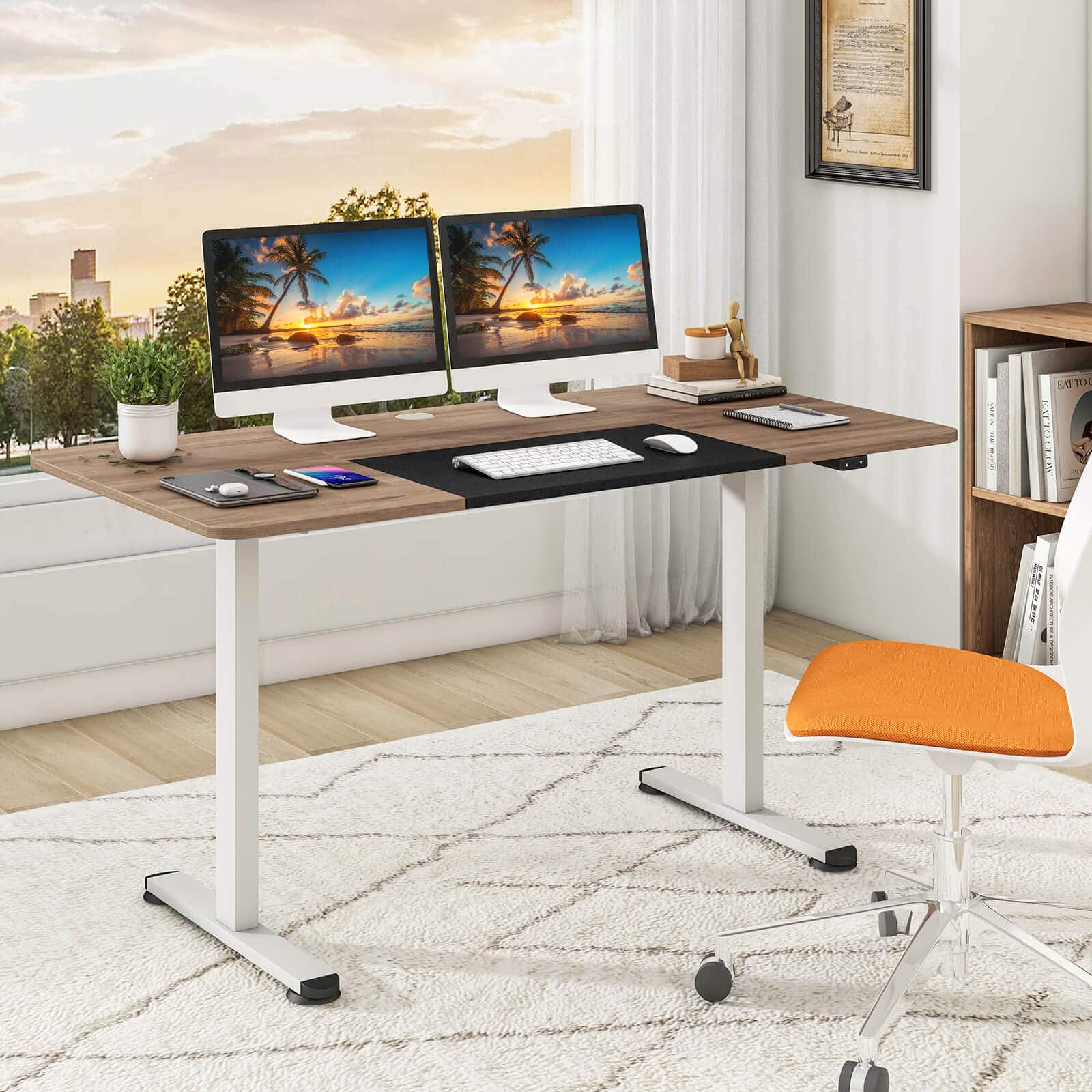 Alt View 11. Costway - Adjustable Standing Desk with Electronic Controls - 55" Wide - Natural and White.
