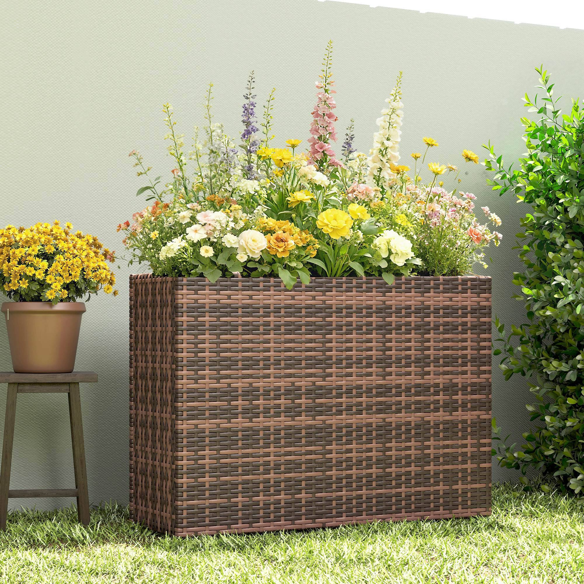 Alt View 7. Outsunny - Rectangular Planter with Removable Liner, Holes - Brown.