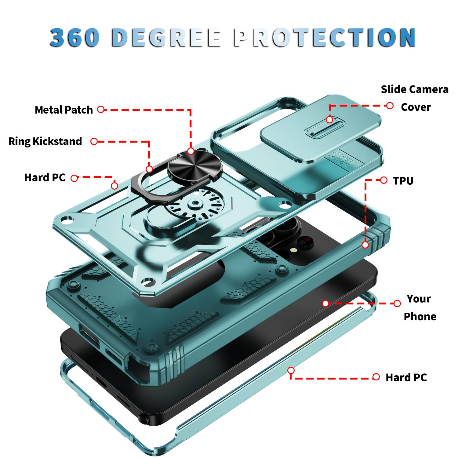 360 Degree Protection

Slide Camera Metal Patch Cover Ring Kickstand Hard PC TPU Your Phone