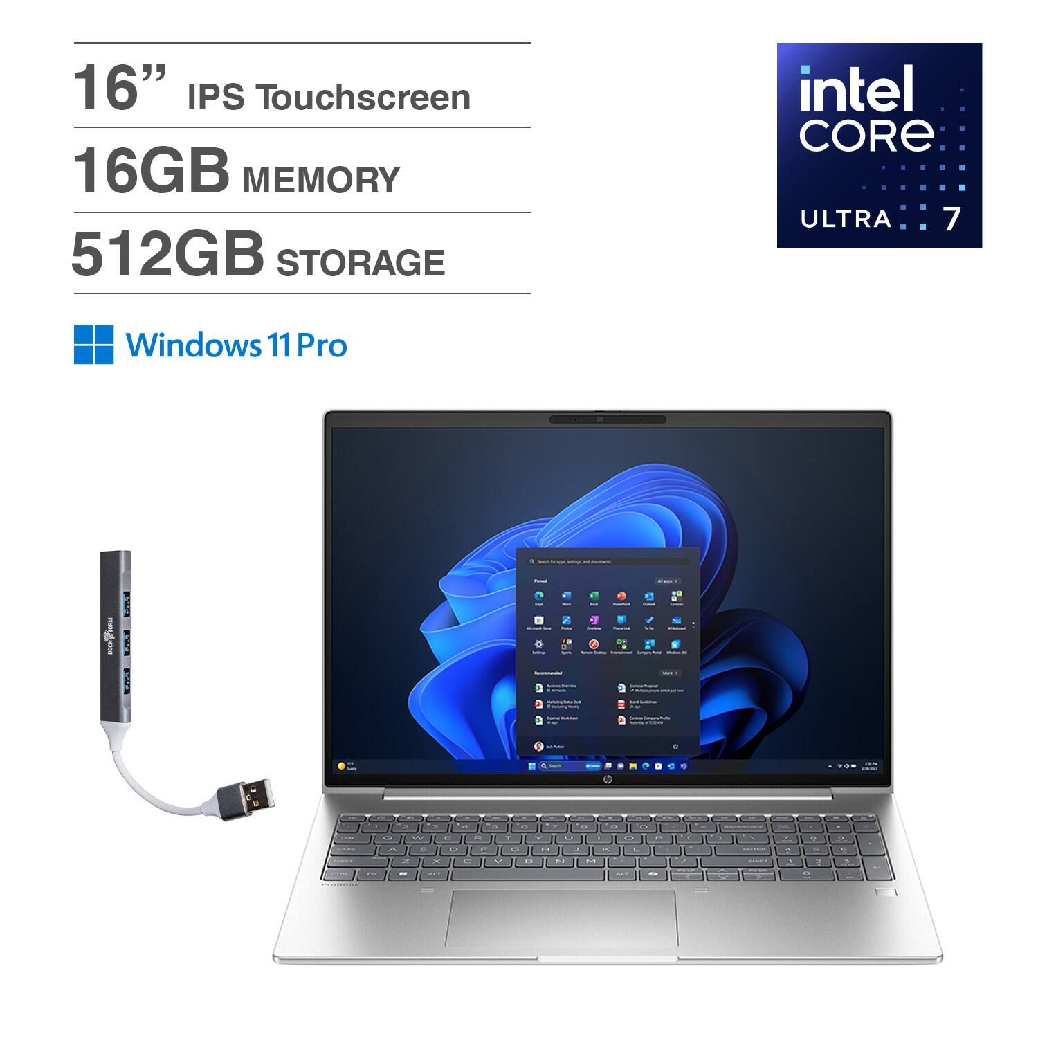 HP - ProBook 4 G1i 16 Laptop 16.0 WUXGA Display (Ultra 7-255U, 16GB, 512GB SSD, Win 11 Pro) w/USB Hub - Pike Silver