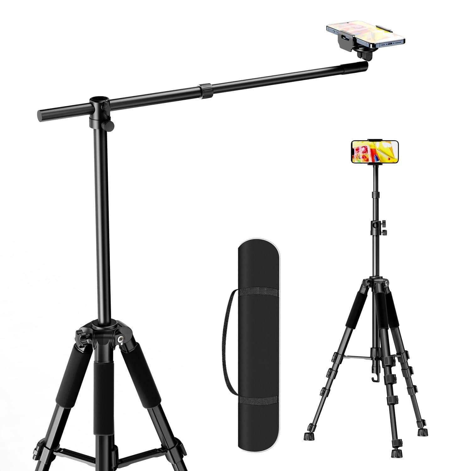 PO3TICJUNKI3 - Phone Tripod For Overhead Video Recording Horizontal 59 inch With Long Arm 360 Rotation Stand Holder - 59in Horizontal Recording Height