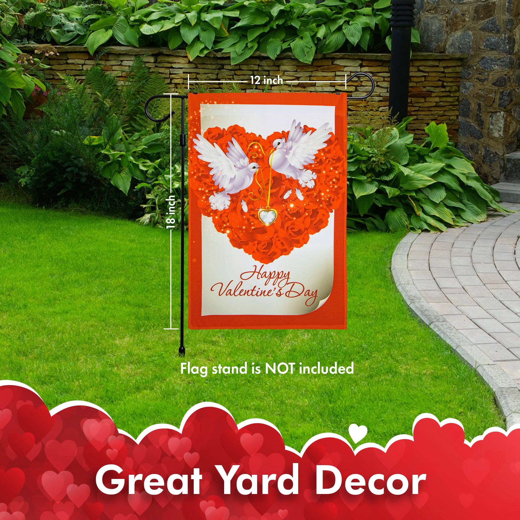 12 inch x 18 inch Happy Valentine's Day Flag stand is NOT included Great Yard Decor