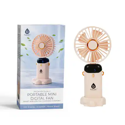 P PURSONIC FERMAGE Justa etyyle en
5
RECE
PURSONIC
5
RECHARGEABLE PORTABLE MINI DIGITAL FAN SMART AIRFLOW FOR EVERYDAY COMFORT
P PURSONIC
Display 5 Speeds Phone Stand LED