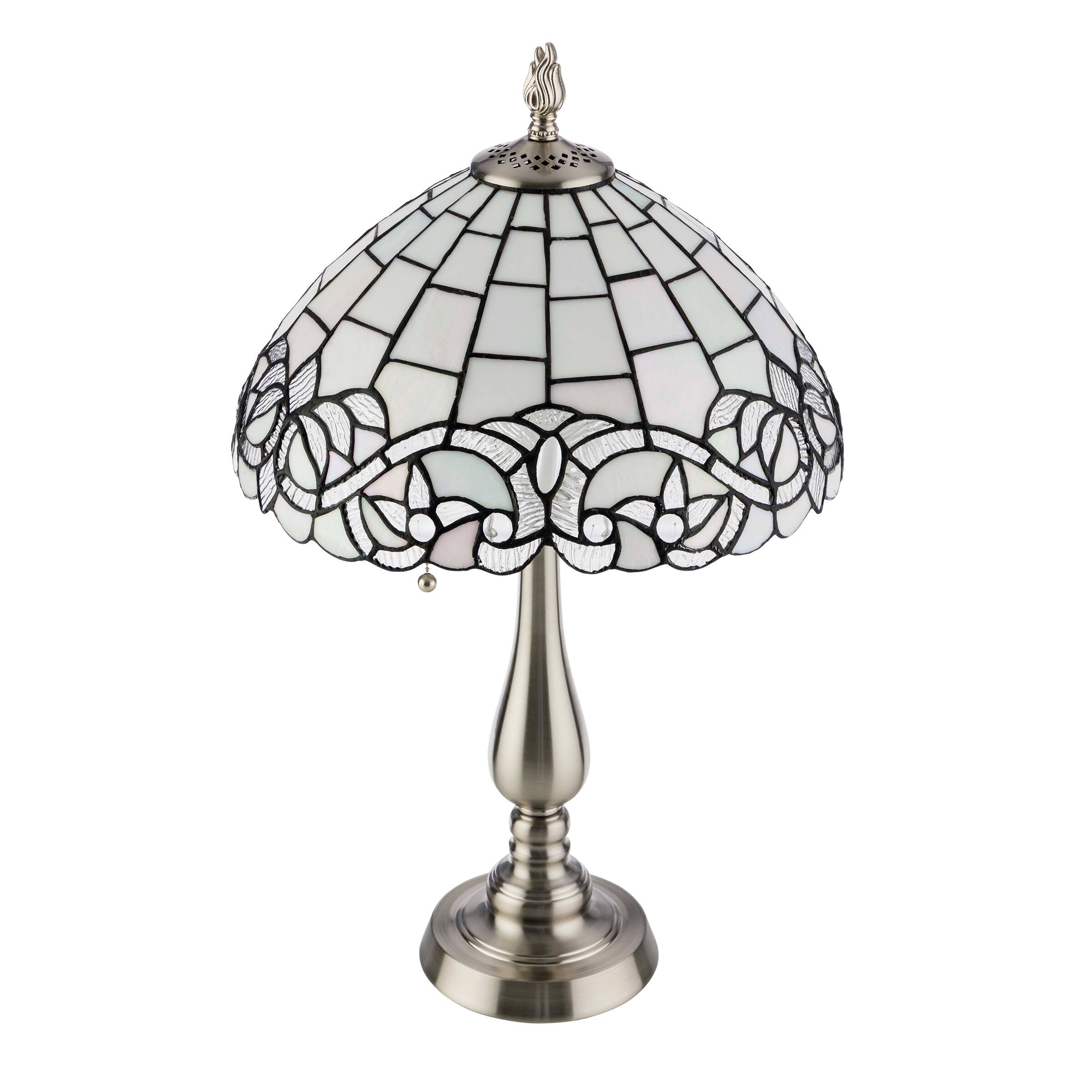 Front. Lavish Home - Lavish Home Tiffany Table Lamp with Stained Glass Shade, Silver, 14”x23” - Silver.