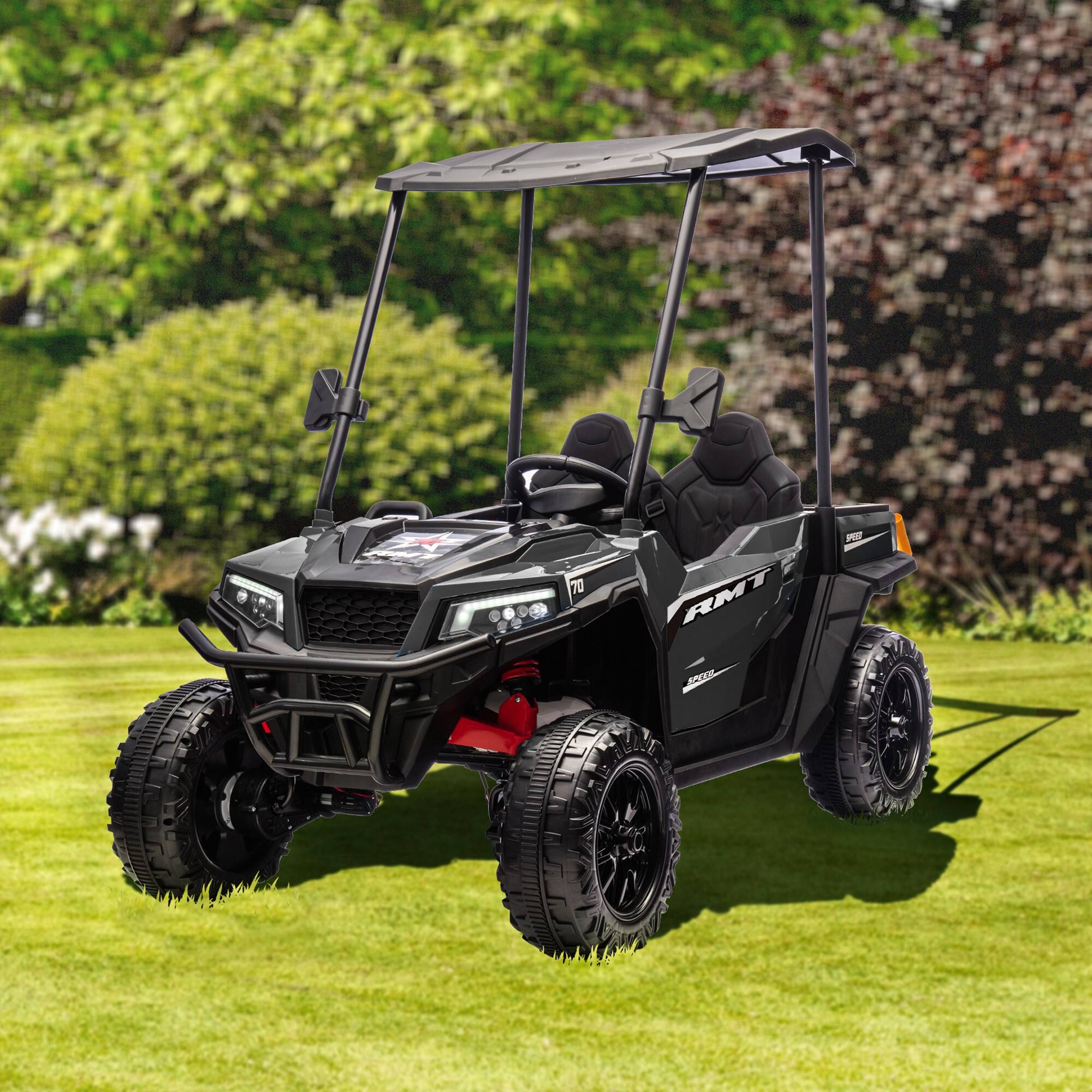 Angle. U-HOMY - 24V 2-Seater Kids Ride-On Dump Truck with Remote Control, 4WD All-Terrain Electric Toy Car in 2 Colors - Black.