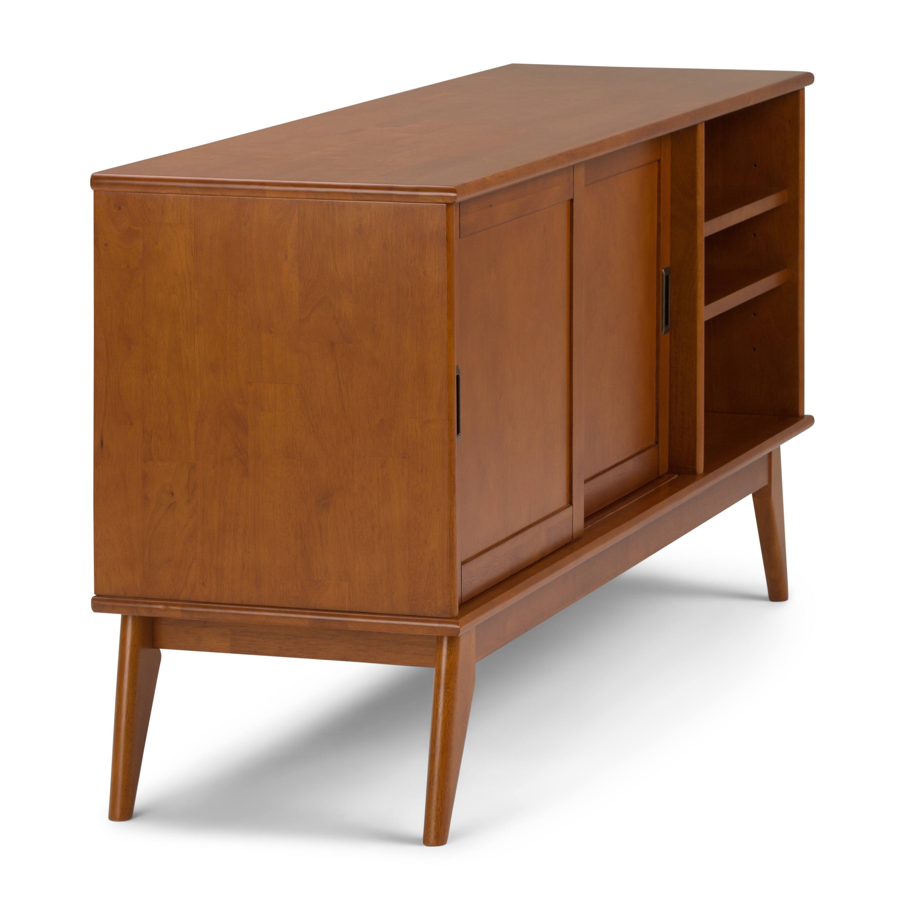 Alt View 3. Simpli Home - Draper SOLID HARDWOOD Mid Century Medium TV Media Stand in Teak Brown For TVs up to 65 inches - Teak Brown.