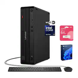 Lenovo - ThinkCentre M70s Desktop - Intel Core Ultra 5 225 with 64GB DDR5 RAM - 2TB SSD - Wired K & M - Adata 64GB USB Drive - Black