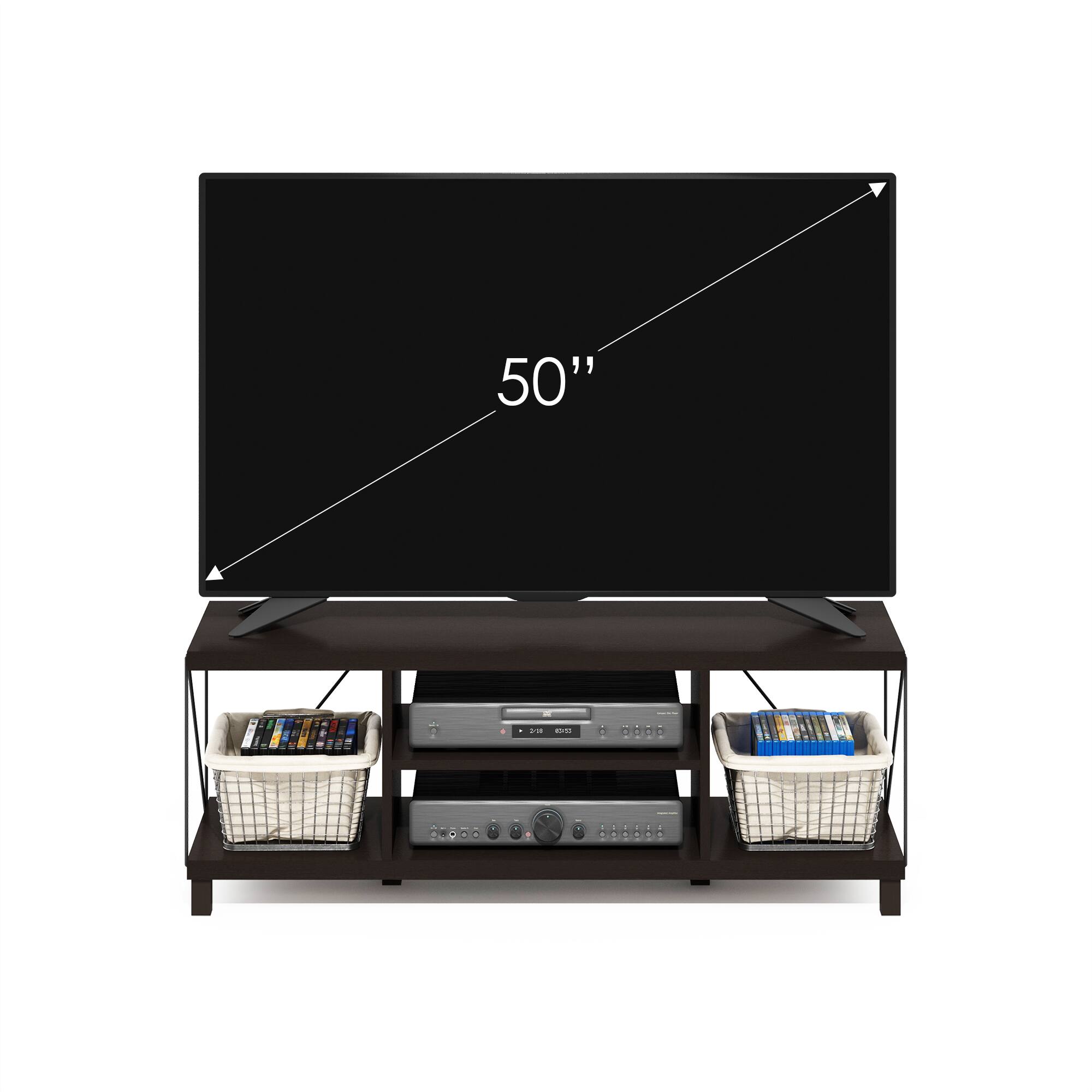 Alt View 4. Furinno - Besi No Tools Assembly Industrial Style TV Stand, Entertainment Center for 50 inch TV - Dark Oak.