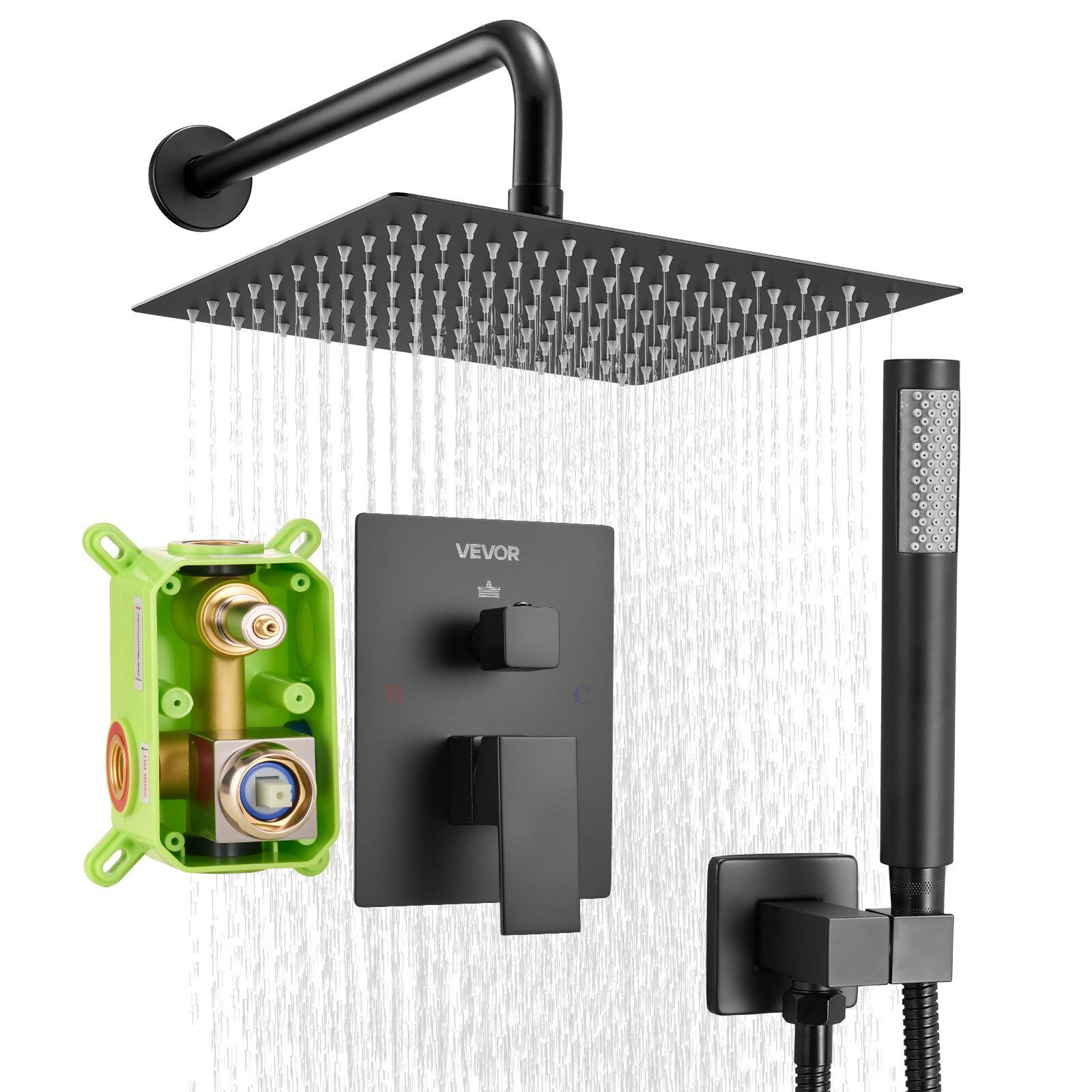 VEVOR - Shower Faucet Set, Rainfall Bathroom Shower System with 10-Inch Square Rain Shower Head and Handheld Spray - Matte Black