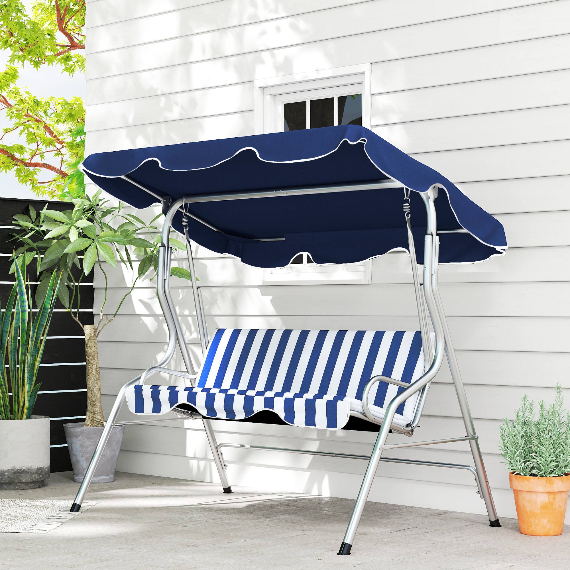 Angle. Outsunny - Outsunny 3-Person Porch Swing with Canopy, Patio Swing Chair, Outdoor Canopy Swing Bench - Blue.