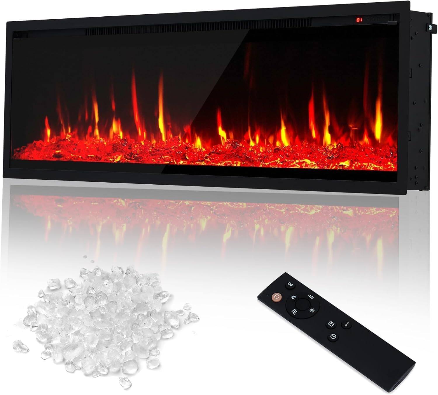 Front. GARVEE - 50inch Electric Fireplace Wall Mounted Recessed Fireplace with Remote Control and Timer 750W/1500W Efficient Heating.