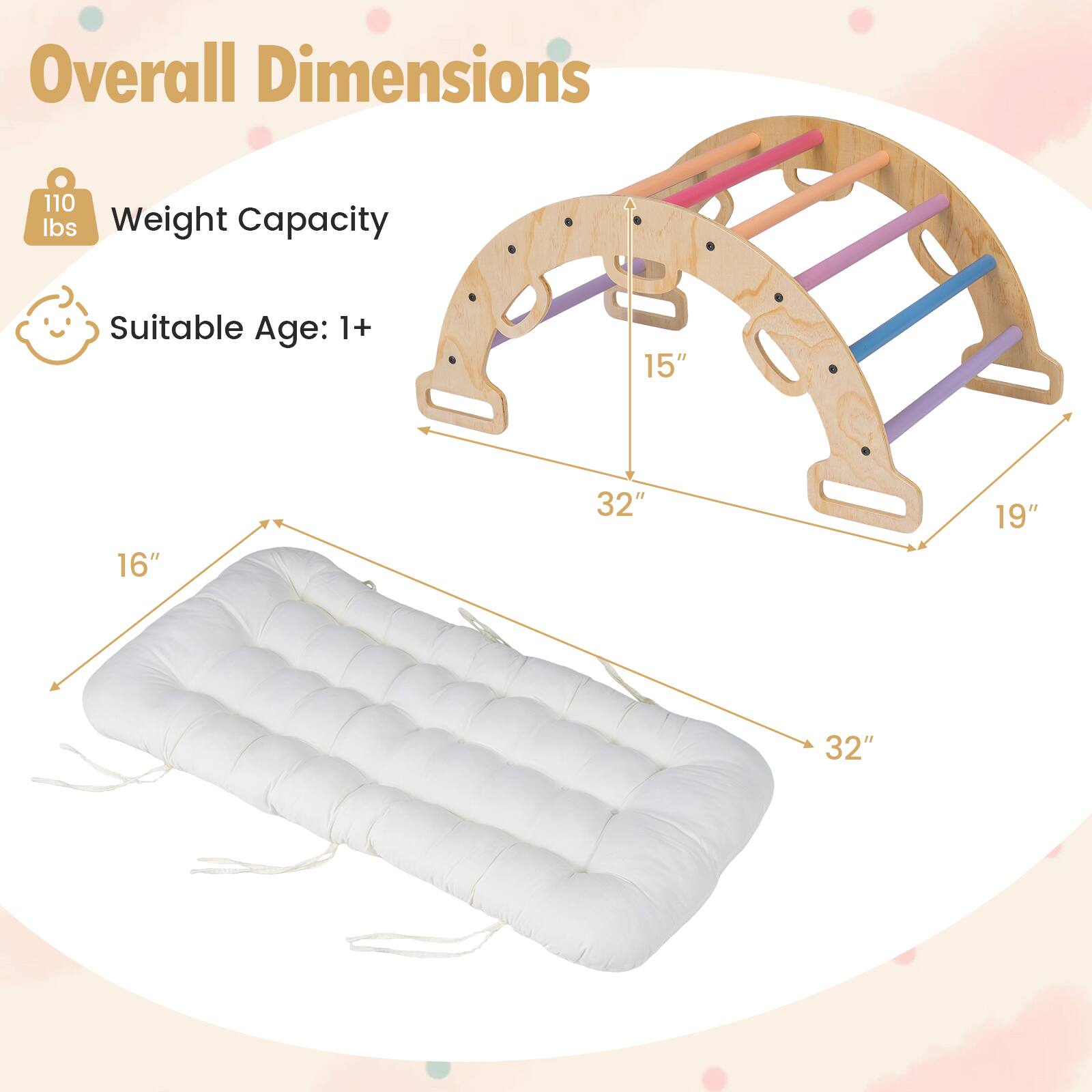 Overall Dimensions: 110 lbs Weight Capacity, Suitable Age: 1+, 15" x 16" x 32" x 19" x 32"