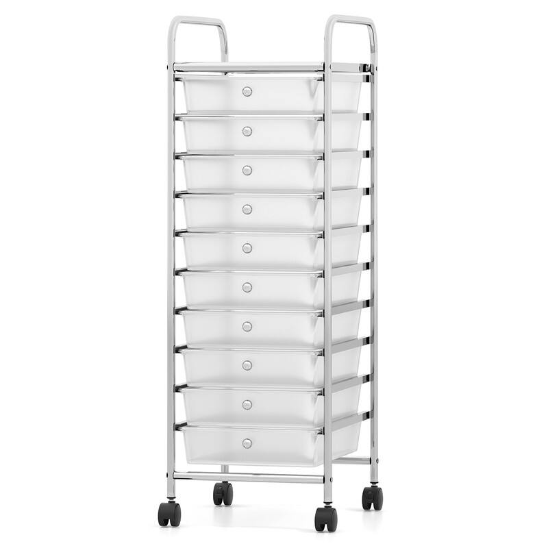 Alt View 4. WELLFOR - 10-Drawer Rolling Storage Cart with Metal Frame and Lockable Universal Wheels, Scrapbook Paper Office School Organizer - Transparent.