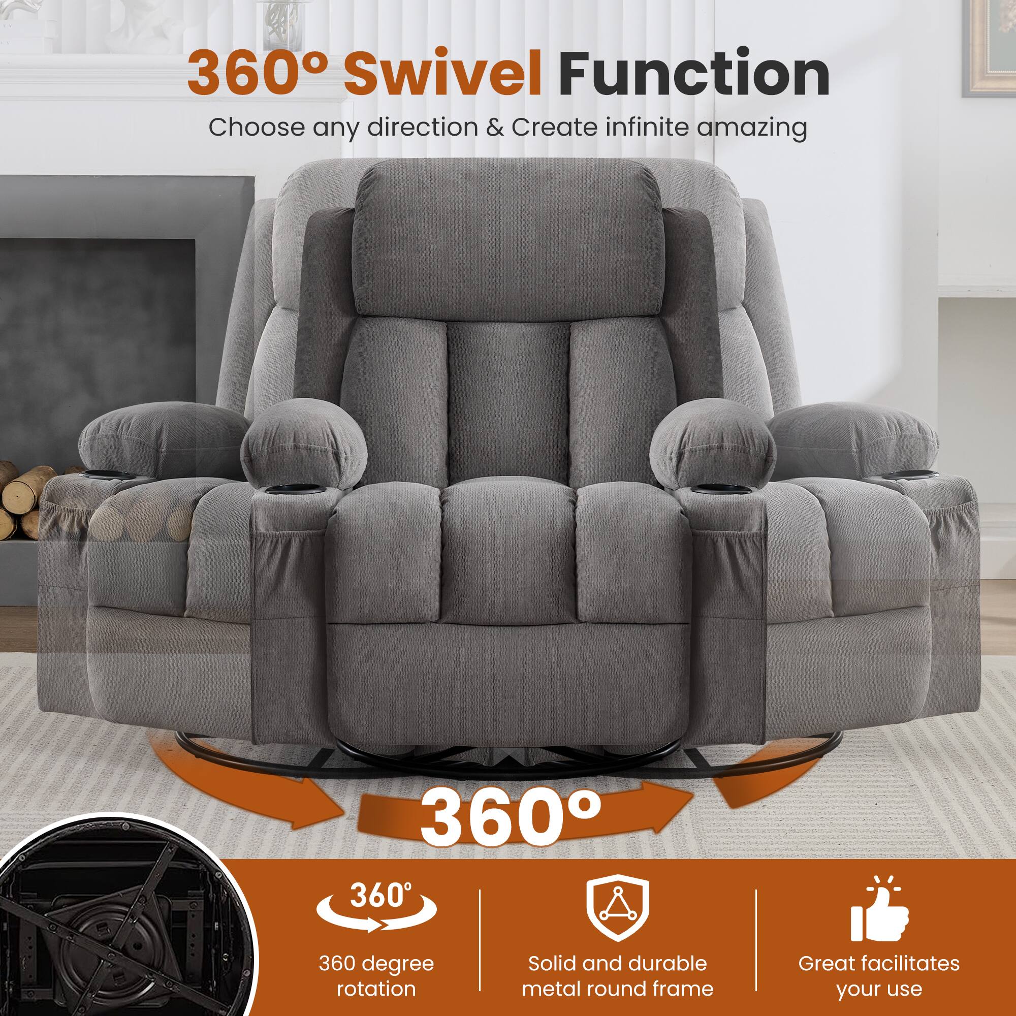 360° Swivel Function  
Choose any direction & Create infinite amazing  

360°  
360 degree rotation  

Solid and durable metal round frame  

Great facilitates your use