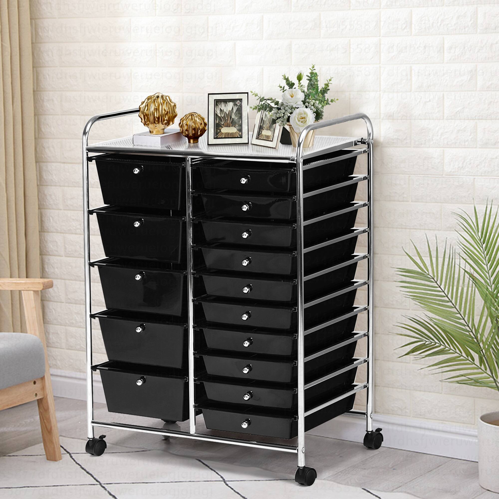 Alt View 4. Costway - 15 Drawer Rolling Storage Cart Scrapbook Paper Office School Organizer - Black.