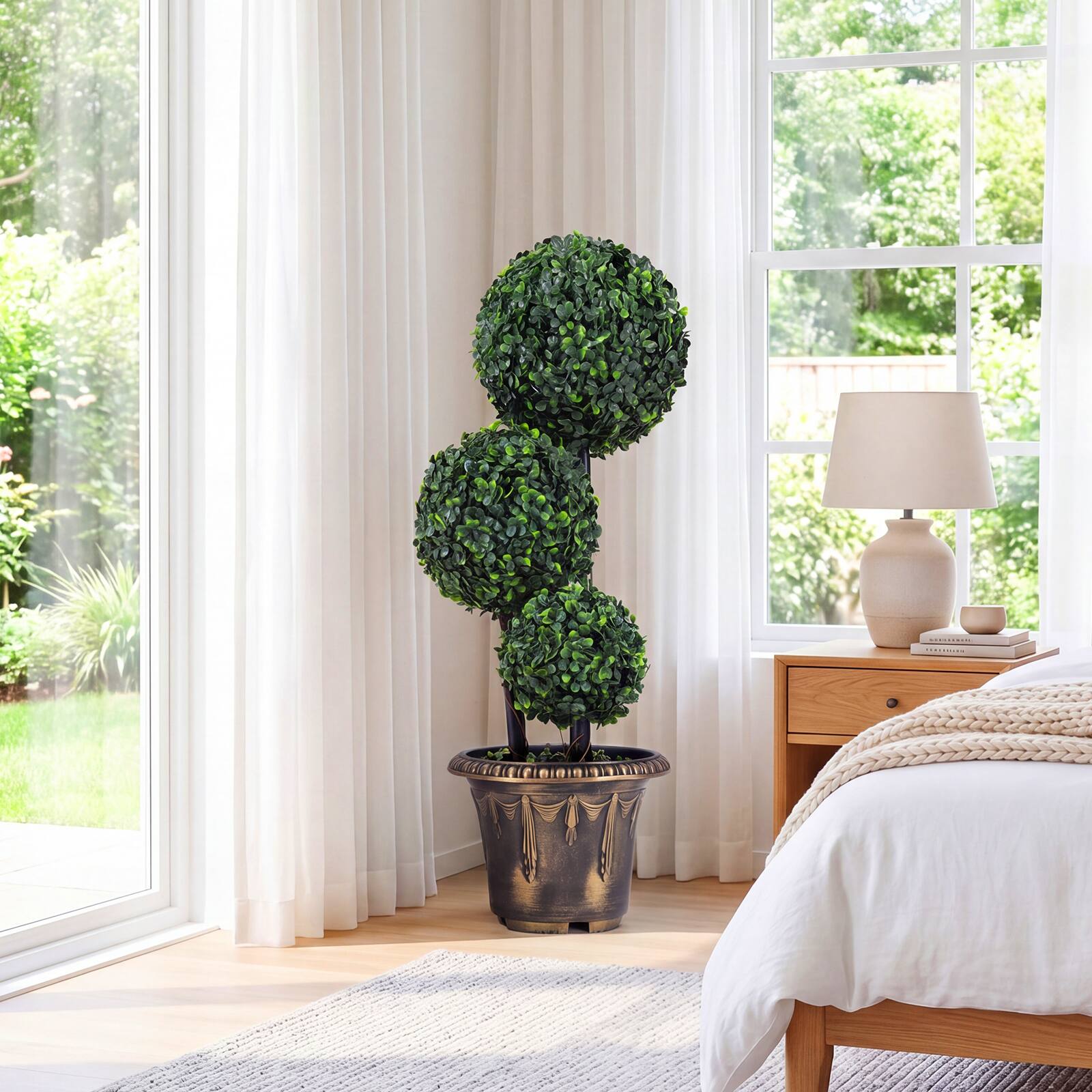 Alt View 3. Gymax - Gymax 2.5 FT Artificial Boxwood Topiary Tree Sun-Protective Triple Ball ShrubsIndoor - Green.