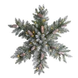 BreeBe - 30” Pre-Lit Flocked Snowflake Wreath w/40 LEDs & 120 tips - Multi