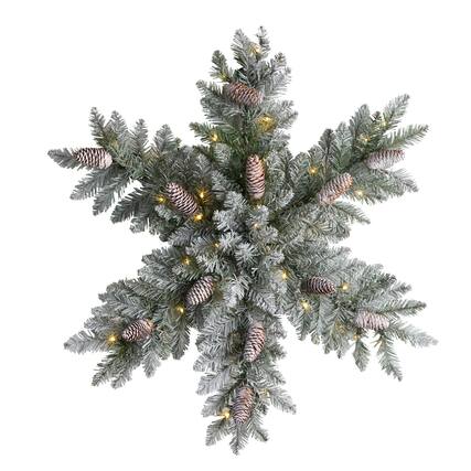 Front. BreeBe - 30” Pre-Lit Flocked Snowflake Wreath w/40 LEDs & 120 tips - Multi.