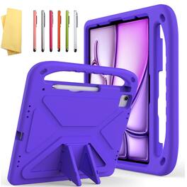 Dteck - For iPad Air 11 M4(2026)/M3 (2025)/M2 (2024) Rugged Case Kids Friendly EVA Handle Grip Pencil Holder Kickstand Cover - Purple