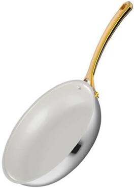 NutriChef - 9.5-Inch Large Fry Pan, PFOA-Free Frying Pan with Ceramic Non-Stick Coating, Golden PVD Handles - Stainless Steel