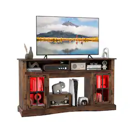 SlickBlue - Modern TV Console with LED Lighting and Remote Control for Media Devices - Rustic Brown