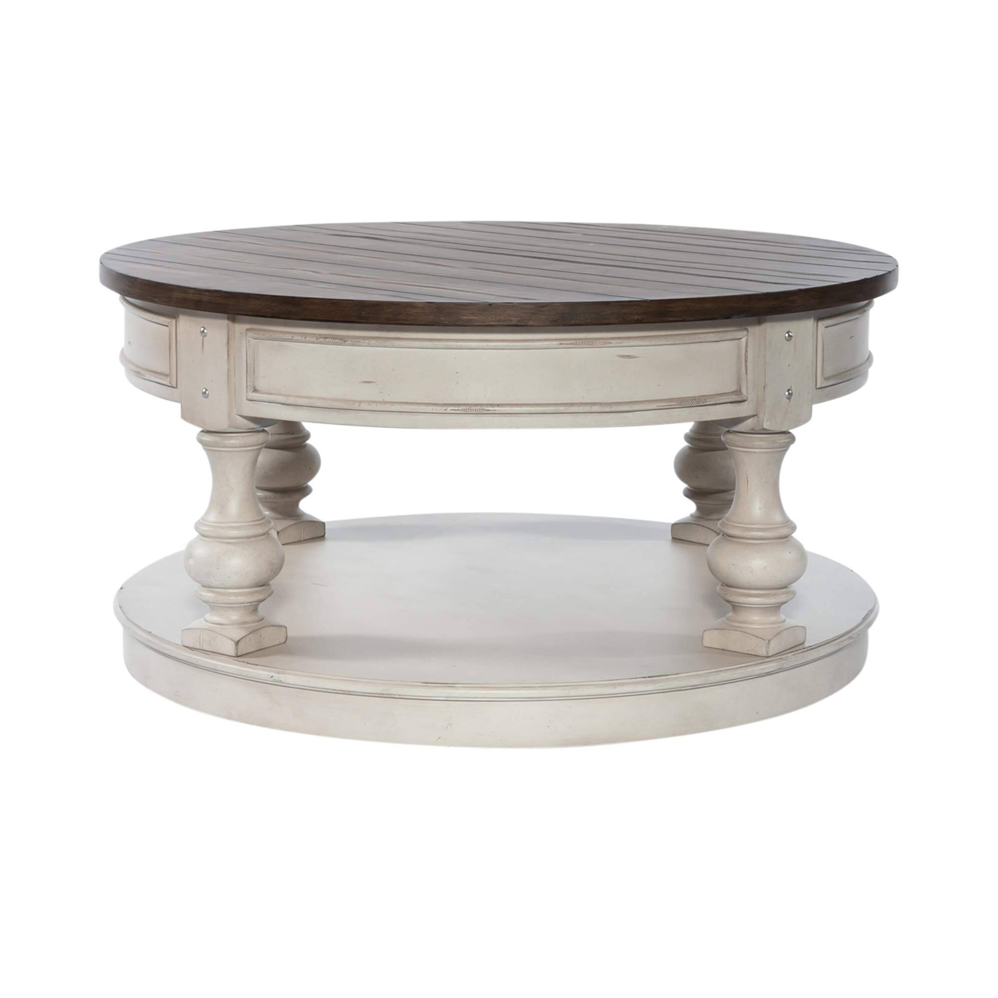 Back. Liberty Furniture Industries - Round Cocktail Table Antique White w/ Wirebrushed Tobacco Accents - White.