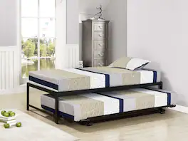 Kings Brand Furniture - Twin Hi-Riser Platform Bed with Pop-Up Trundle – Black - Black