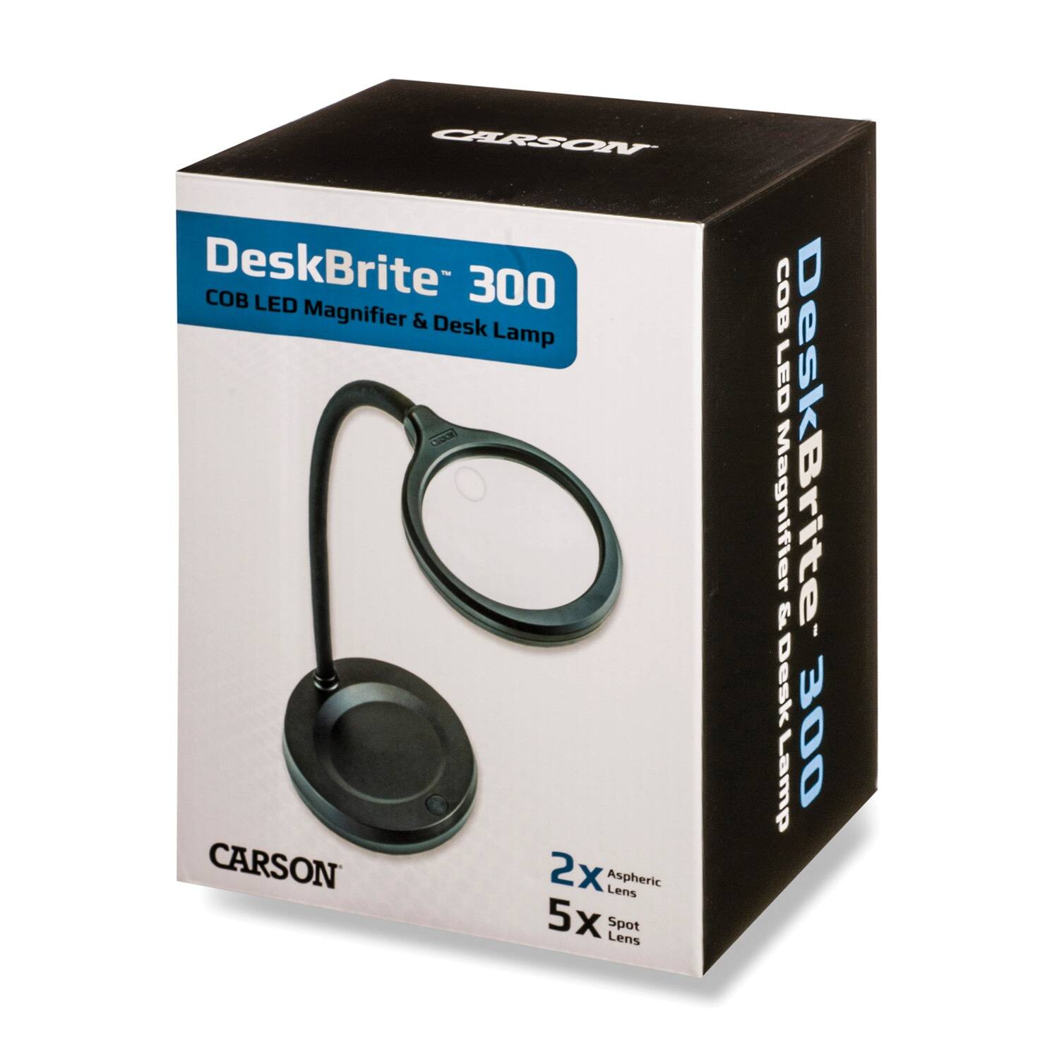 CARSON DeskBrite 300 LED Magnifier & Desk Lamp  
- 2x Aspheric Lens  
- 5x Spot Lens  
- COB LED Magnifier & Desk Lamp