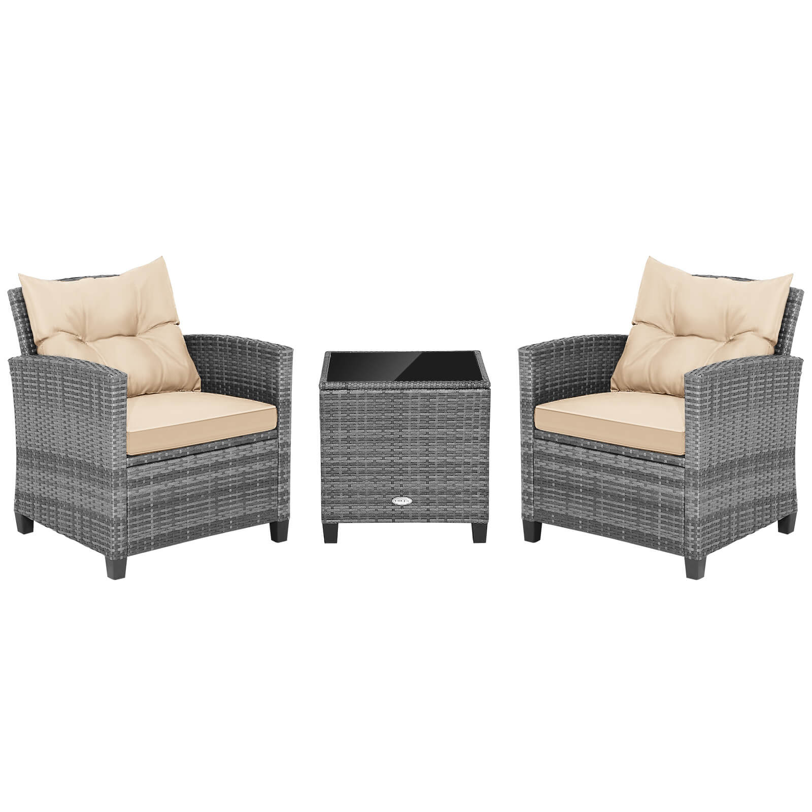 Alt View 9. Costway - Costway 3PCS Patio Rattan Furniture Bistro Set Cushioned Sofas Side Table Armrest - Mix Gray + Brown.