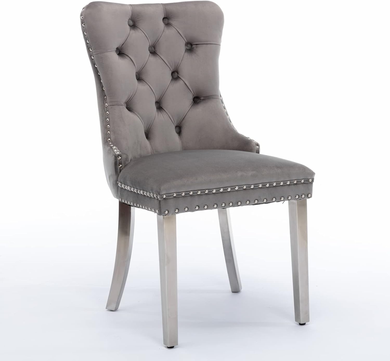 Alt View 4. Trinkets Crazed - Velvet Dining Chair Set of 2 Upholstered Tufted Dining Room Chair with Nailhead Trim - gray.