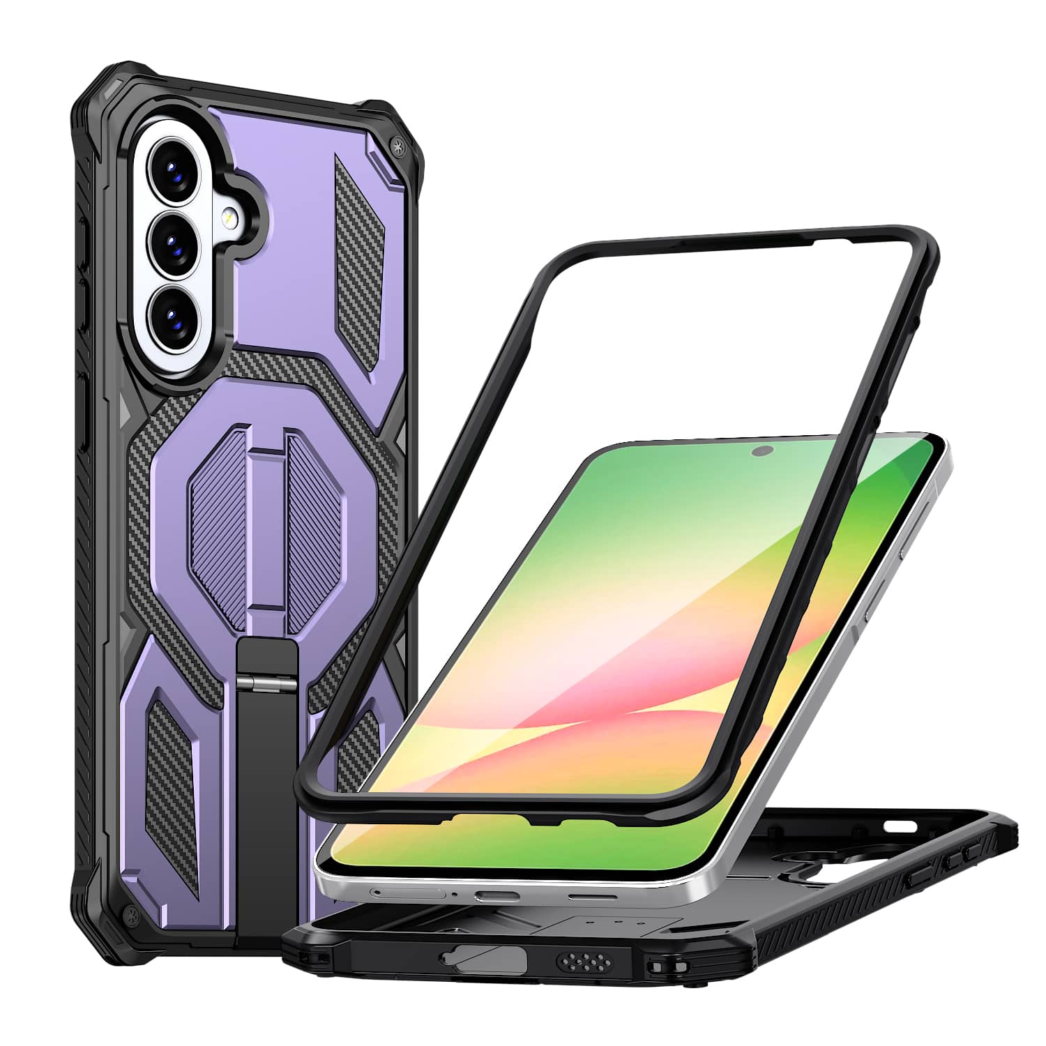 Dteck - Heavy Duty Rugged Magnetic Case For Samsung Galaxy A57, Foldable Kickstand Shockproof Protection Cover - Purple price history on PriceWatchPro