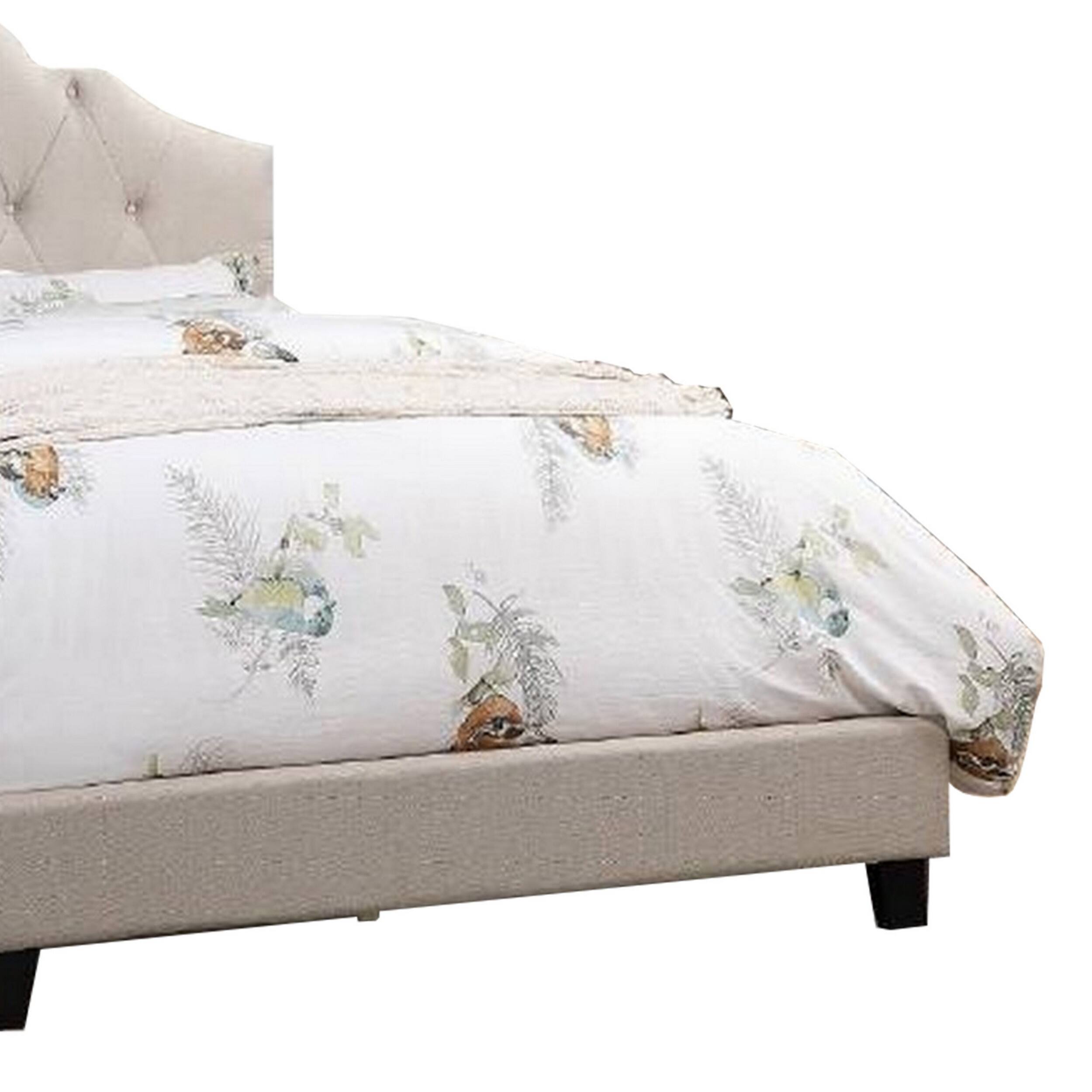Alt View 2. Manhattan Lane - Eni Upholstered Queen Size Bed, Tufted Adjustable Headboard, Taupe Fabric - Taupe.