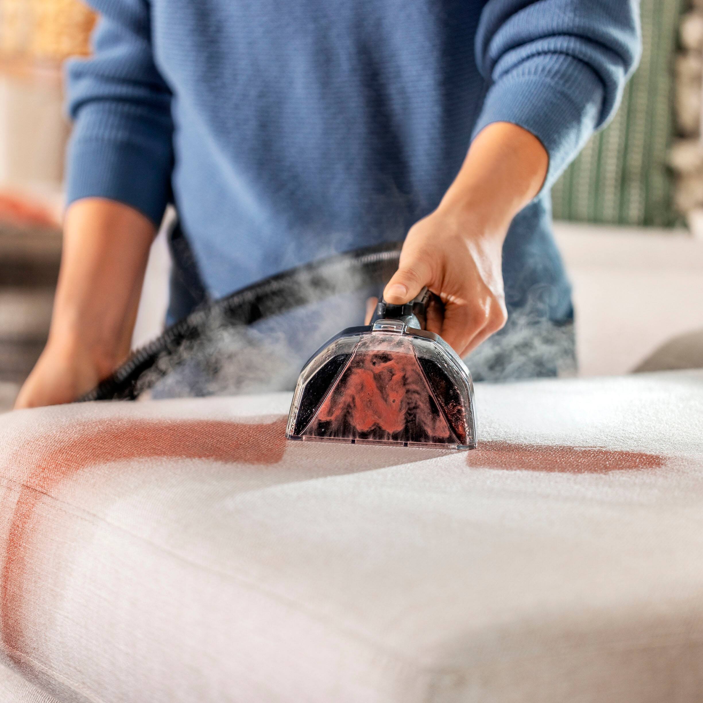 Angle. BISSELL - Little Green HydroSteam Pet Corded Portable Deep Cleaner - Titanium with Copper Harbor accents.