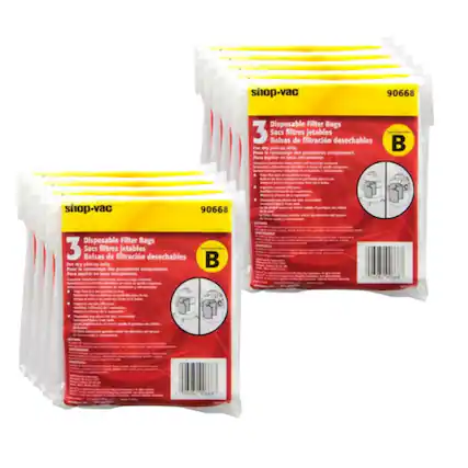 shop-vac 90668 Disposable Filter Bags 3 Sacs filtres jetables Bolsas de filtración desechables For dry pick up only Pr des pousciores Para aspirar en seco únicamente