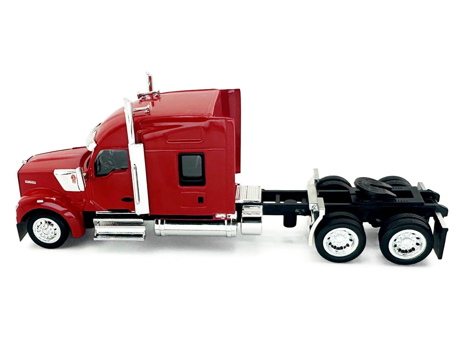 Left. HO Logistics Replicas - Kenworth W990 with Stand Up Sleeper Cab Red 1/87 (HO) Plastic Model Car by HO Logistics - Red.